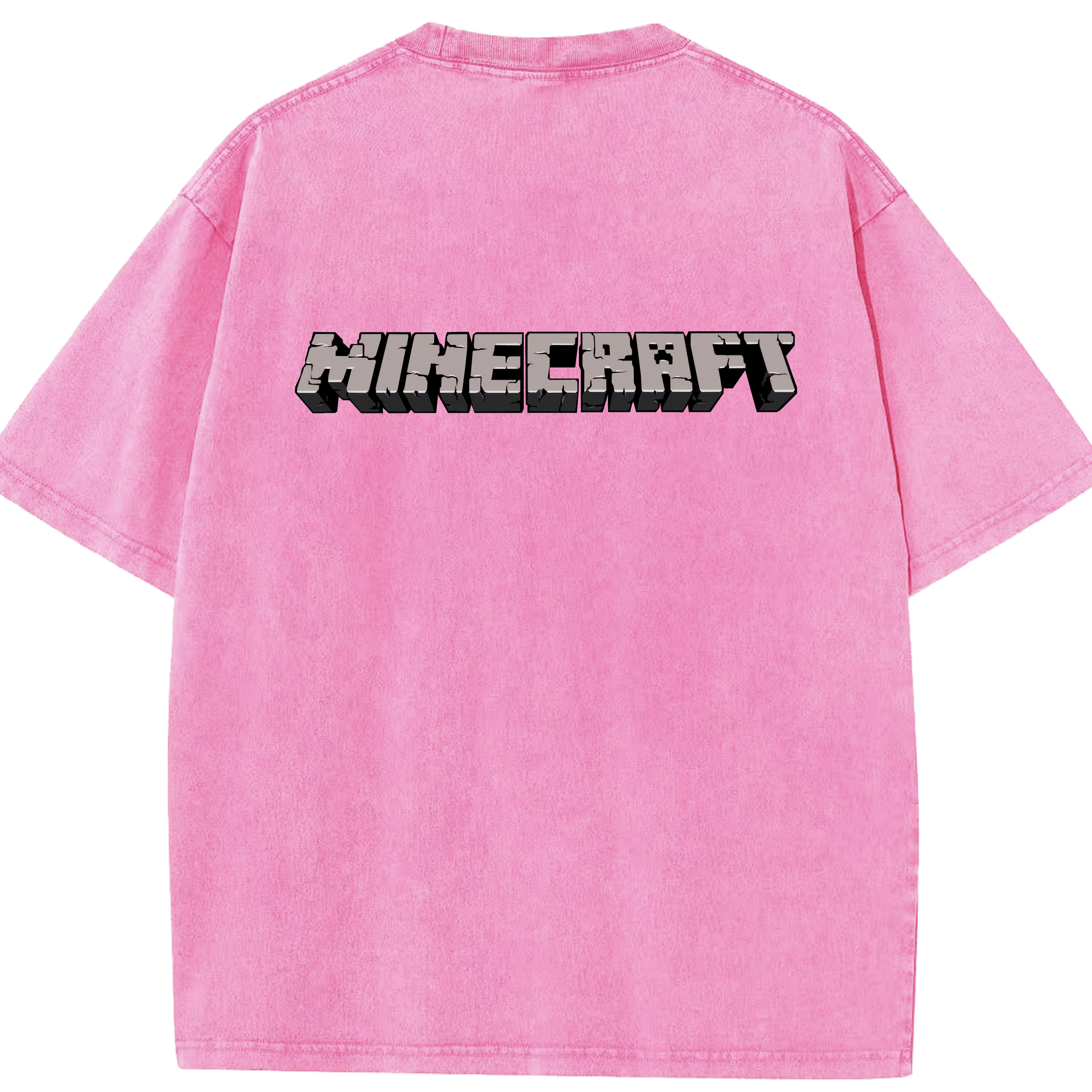 （画像用） マインクラフト ブロックの世界 Minecraft MC Block world 綿100% ヴィンテージ風 半袖Tシャツ（背面プリント）